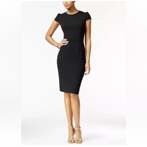 Betsey Johnson Womens Crepe Puff Sleeves Sheath Dress Black 8 - Picture 1 of 7